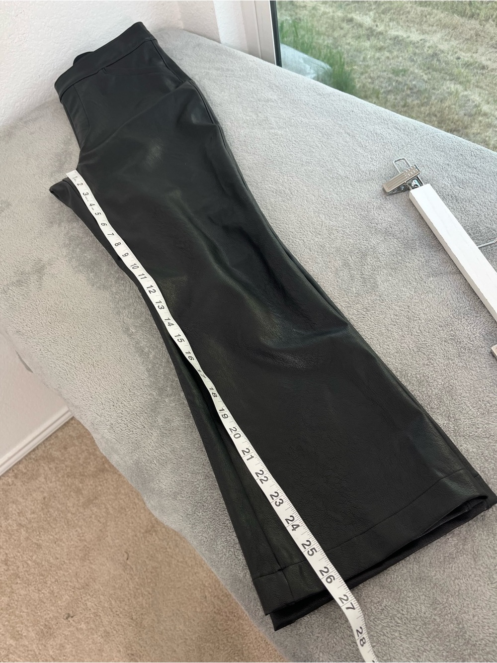 SPANX Black Faux Leather Kick Flare Ankle Crop Pants size Medium 20848R - Picture 9 of 10